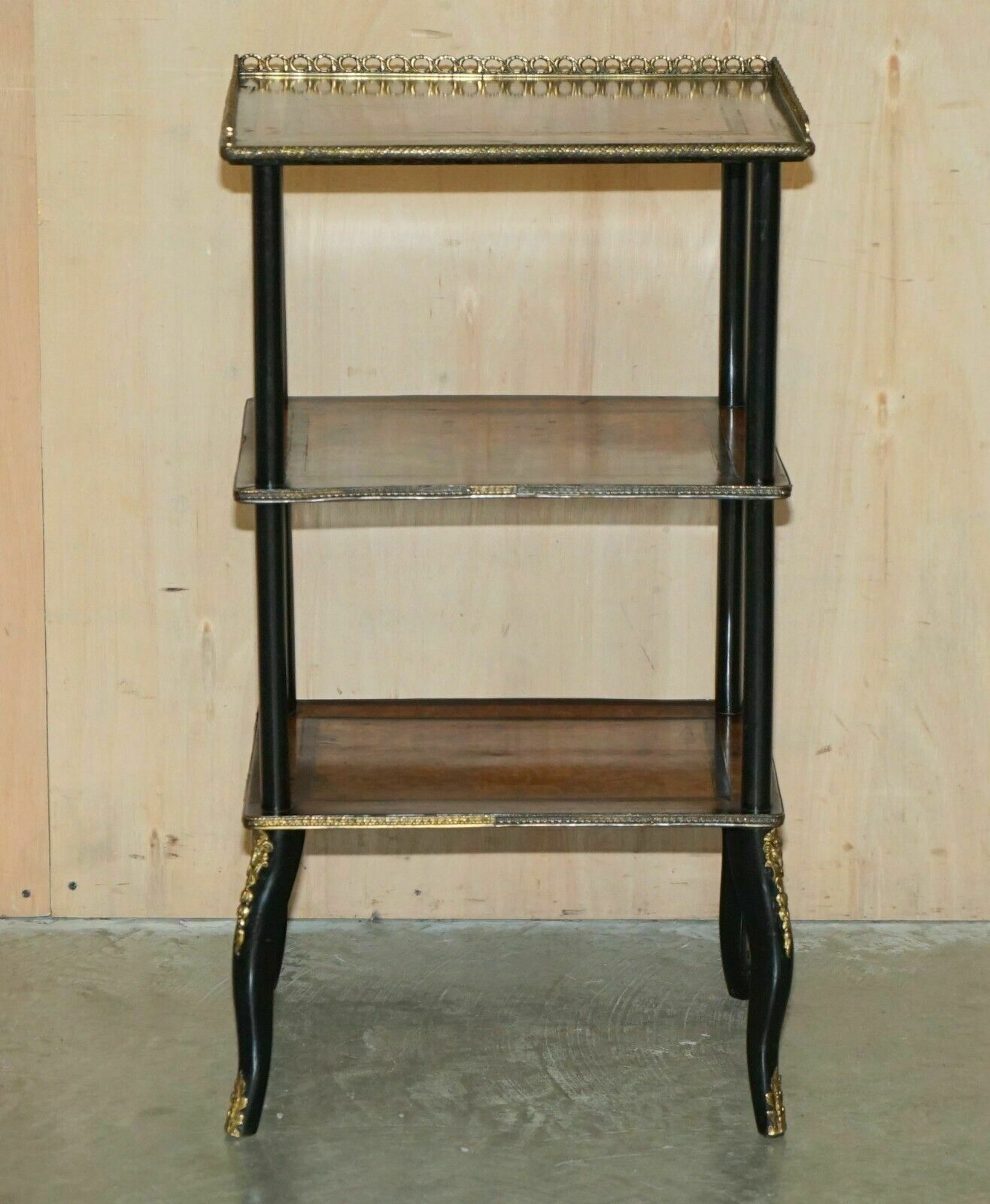 Pair Of Victorian Ebonised Amboyna Wood Etageres Side End Lamp Wine Tables photo Furniture