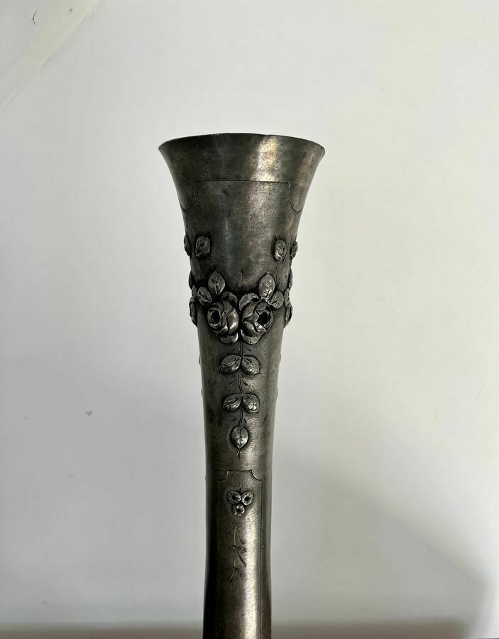 Large Antique 19th Century French Quality Pewter Vase photo Home Decor