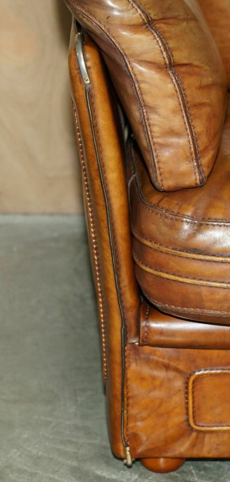 Vintage Brown Leather Roche Bobois Mid Century Modern Contemporary Sofa photo buy
