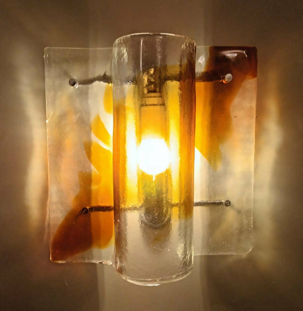 Pair Of Amber Sconces By Mazzega photo vinterior