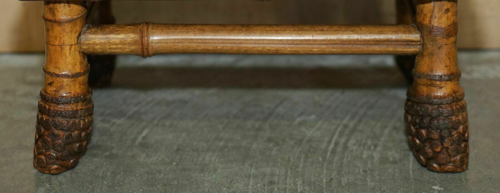 Small Antique Circa 1880 Aesthetic Movement Bamboo Carved Chinese Footstool photo Furniture