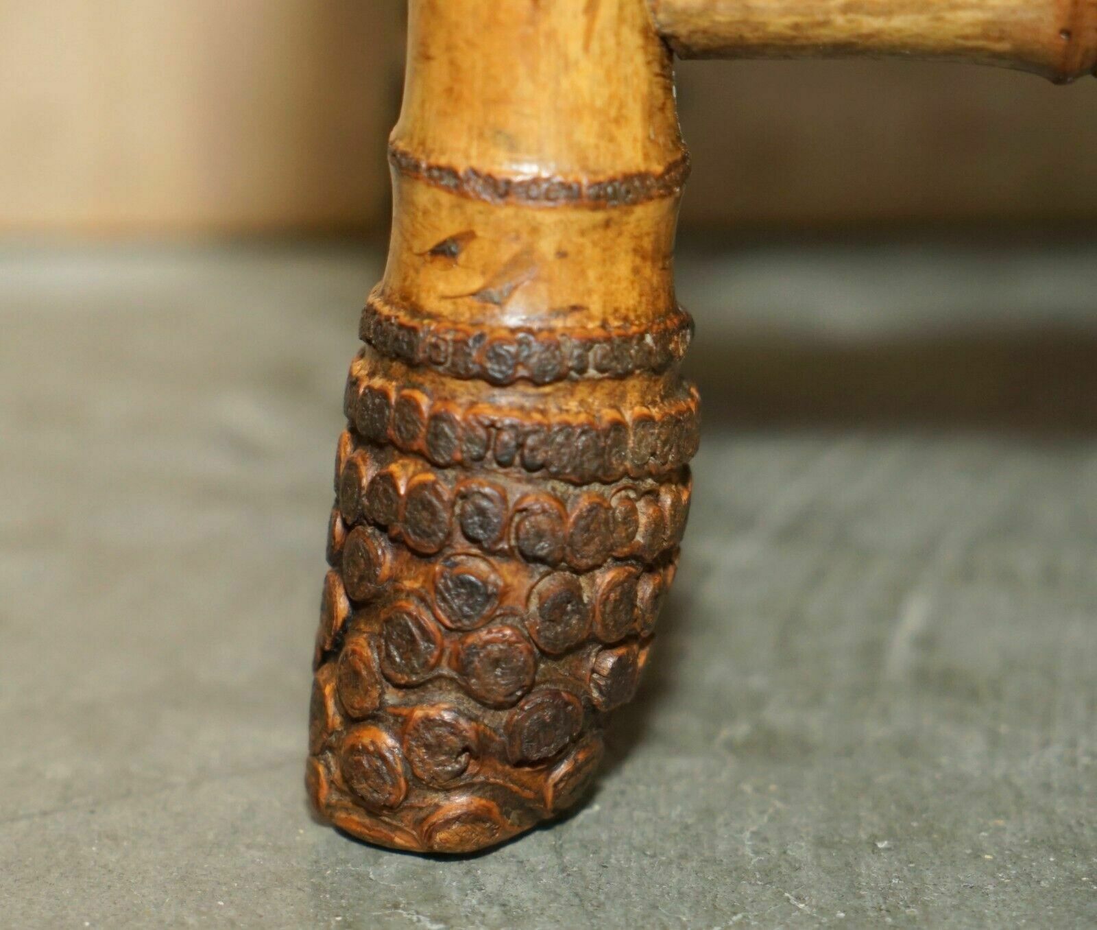 Small Antique Circa 1880 Aesthetic Movement Bamboo Carved Chinese Footstool photo vinterior