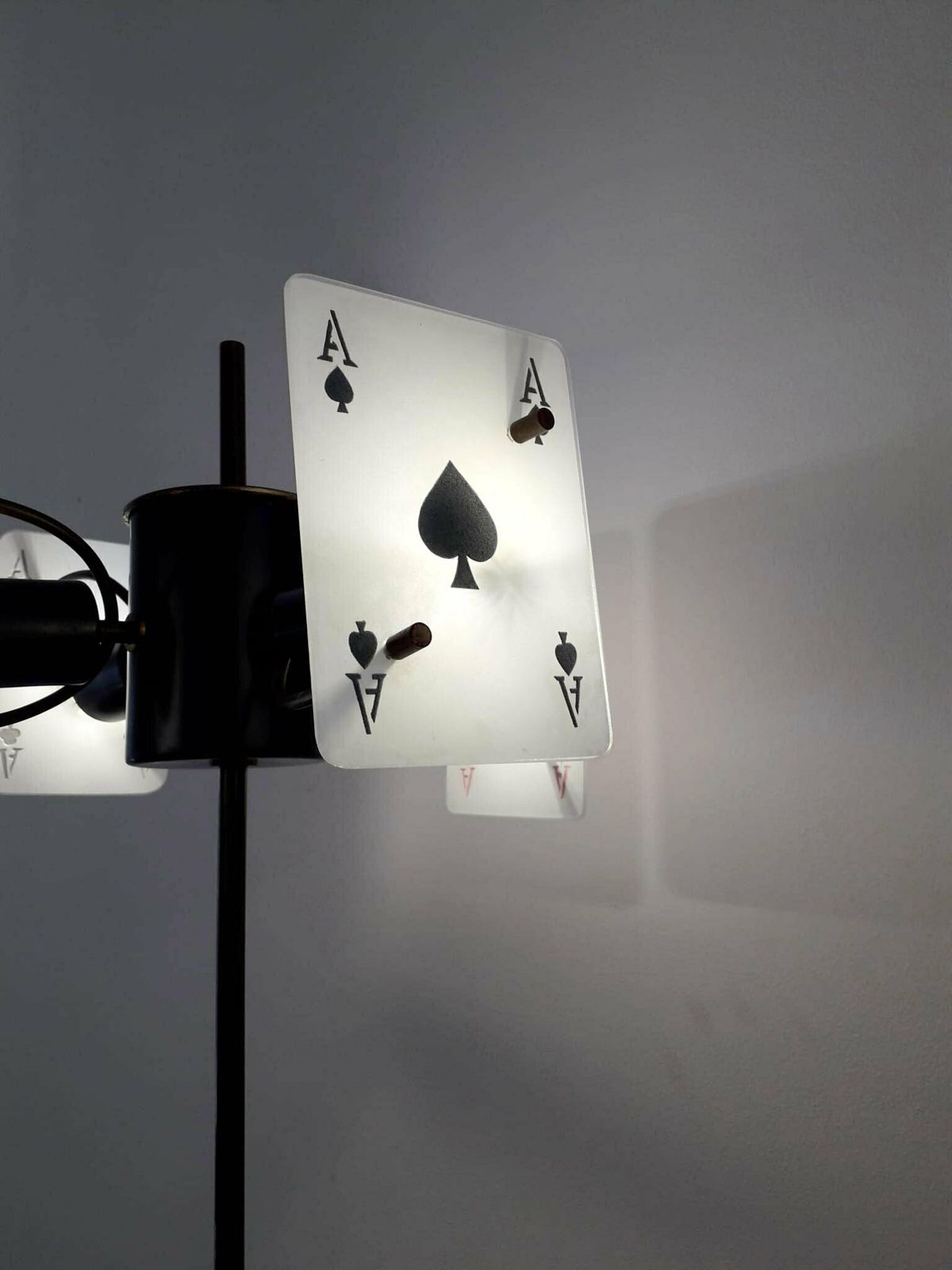 photo furniture Rare Vintage Italian Midcentury Floor Lamp With 4 Poker Glass Diffusers Mounted On Black Metal Frame And Marble Base / Made In Italy, Circa 1960s   Me