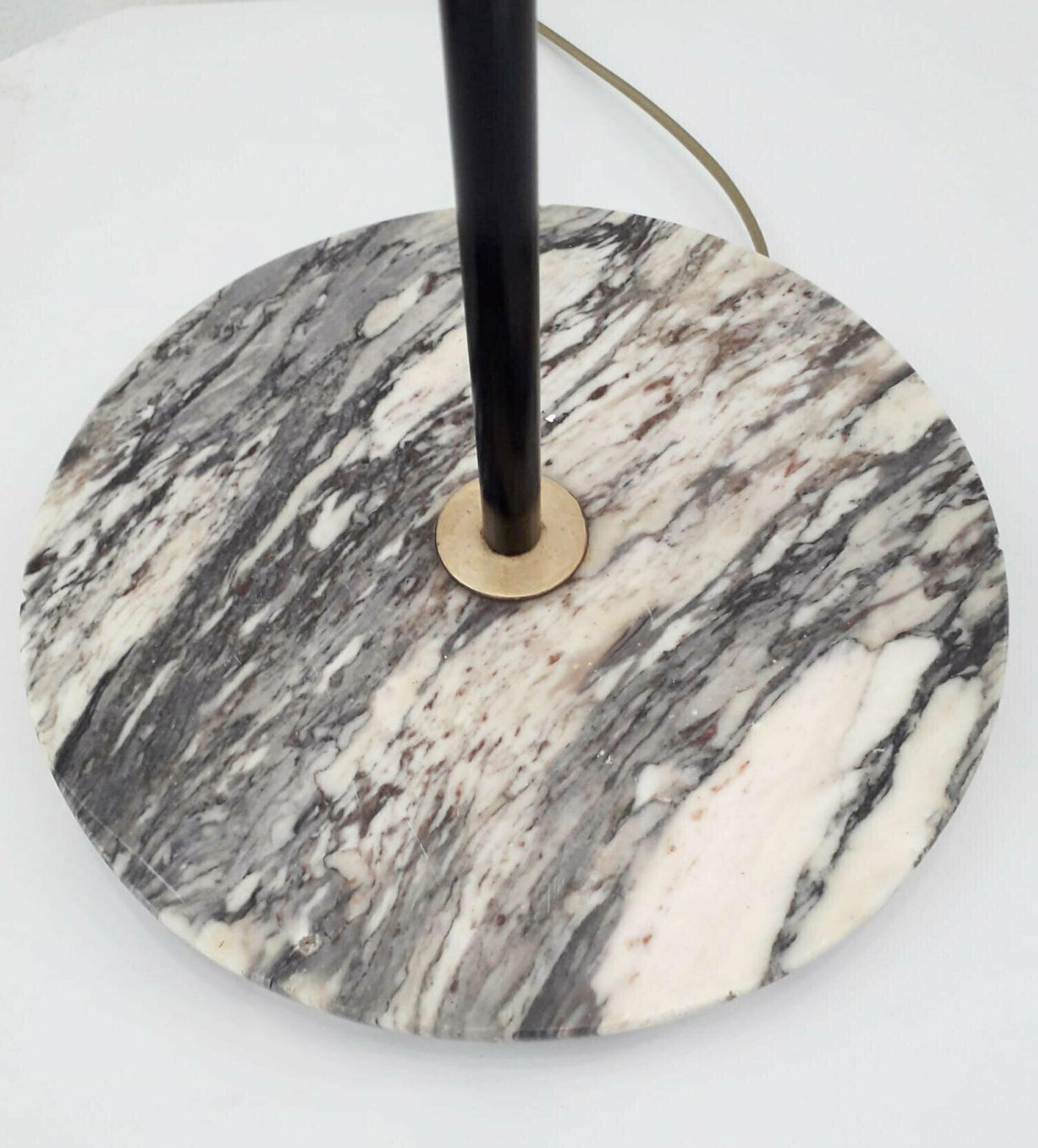 photo for sale Rare Vintage Italian Midcentury Floor Lamp With 4 Poker Glass Diffusers Mounted On Black Metal Frame And Marble Base / Made In Italy, Circa 1960s   Me