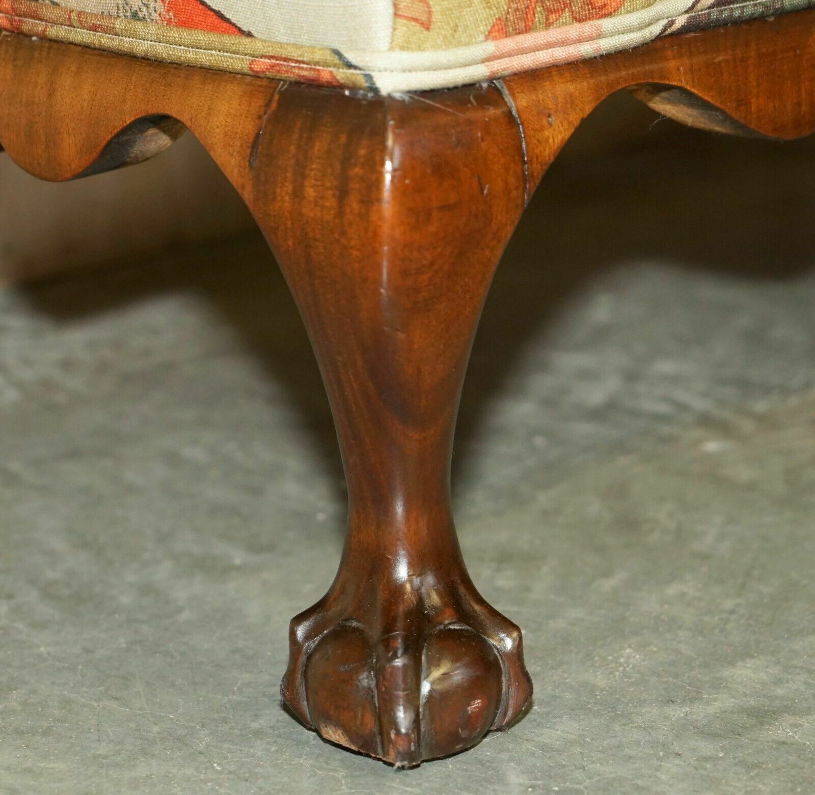 Antique Claw & Ball Foot Hall Bench Window Seat In Mulberry Flying Duck S Fabric photo vintage