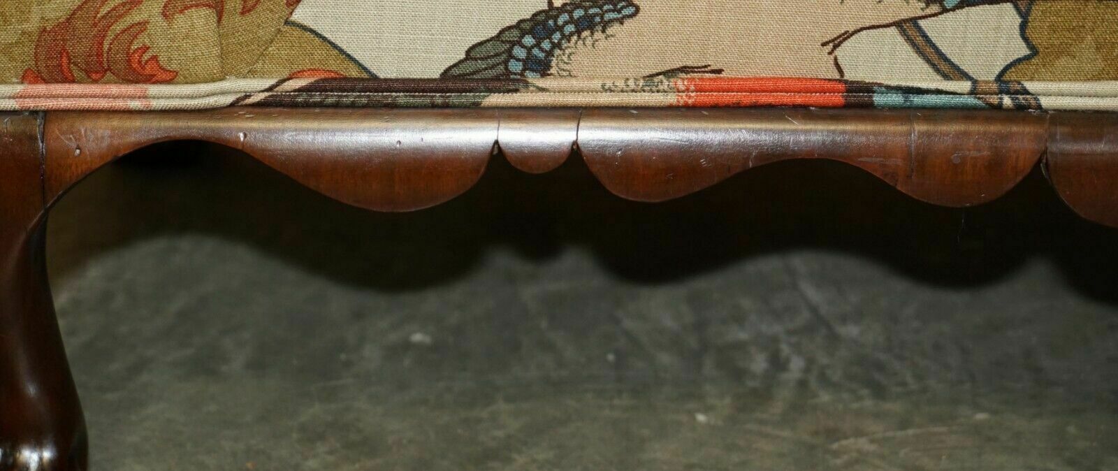 photo furniture Antique Claw & Ball Foot Hall Bench Window Seat In Mulberry Flying Duck S Fabric