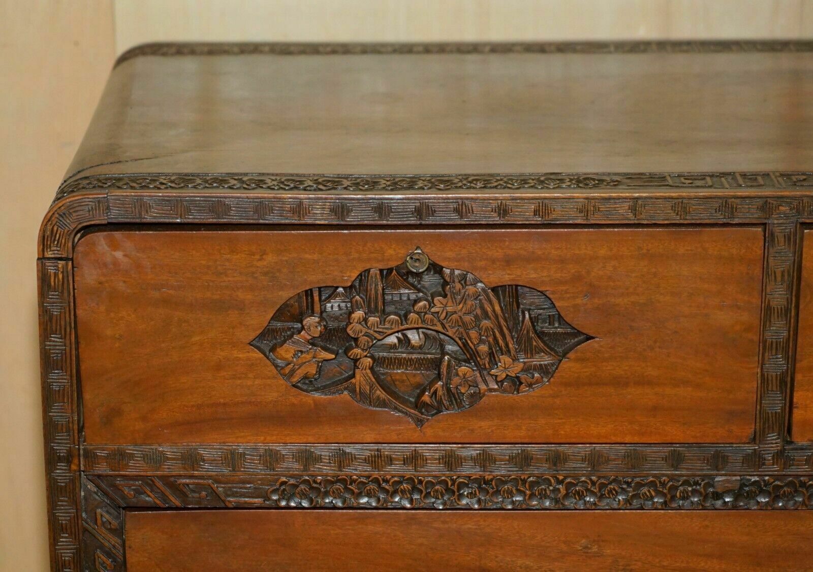 Antique Chinese Hand Carved Circa 1890 Chest Of Drawers Very Detailed Handles photo 2850.0