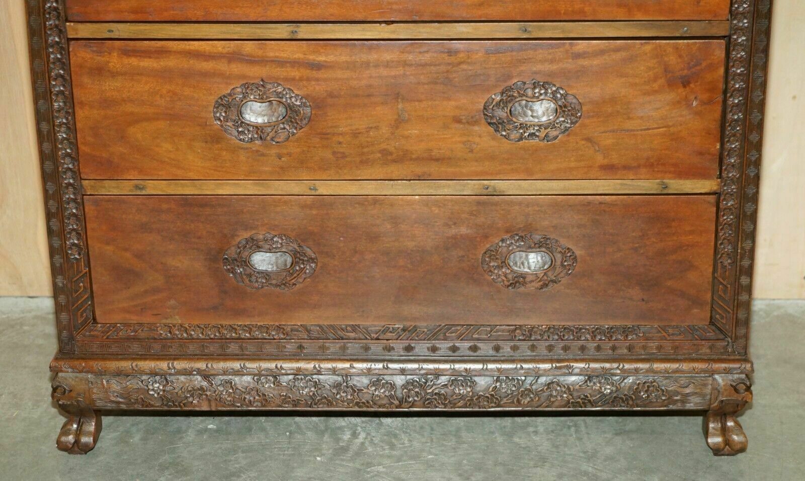 photo furniture Antique Chinese Hand Carved Circa 1890 Chest Of Drawers Very Detailed Handles