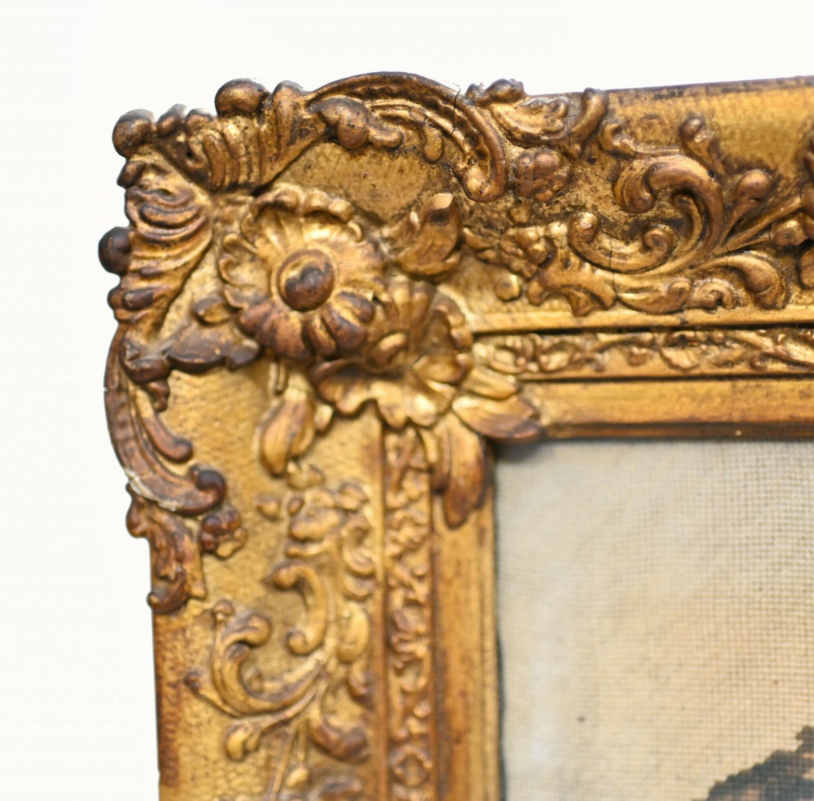 Italian Antique Tapestry Tuscan Nobleman Gilt Frame 1880 photo vintage