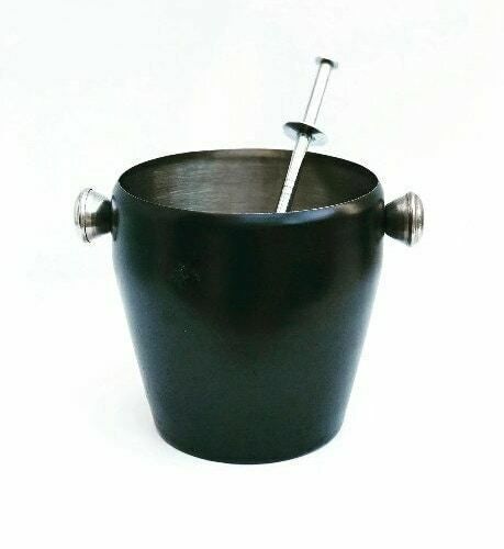 Vintage Black Ice Bucket Mid Century Stainless Steel Bar Cart Styling Barware Gift For Him Industrial Bar