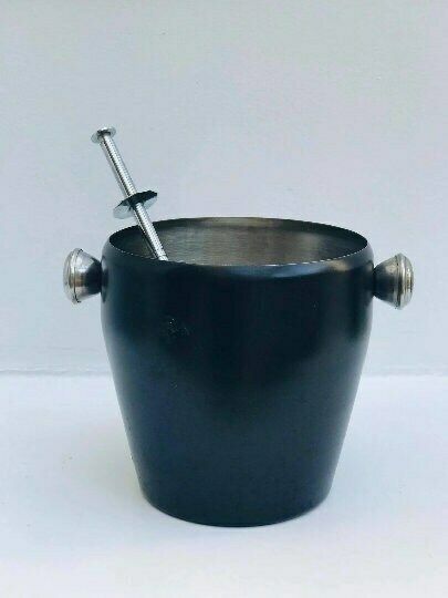 Vintage Black Ice Bucket Mid Century Stainless Steel Bar Cart Styling Barware Gift For Him Industrial Bar photo furniture