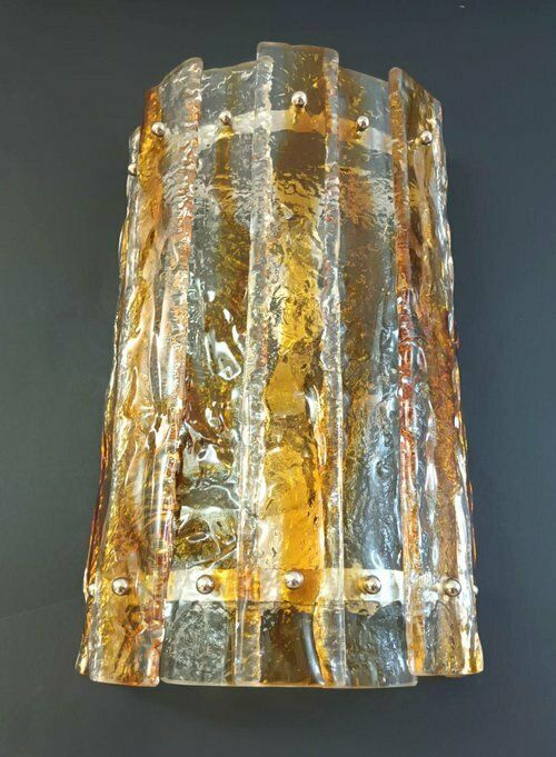 Pair Of Amber Planks Sconces By Mazzega photo for sale