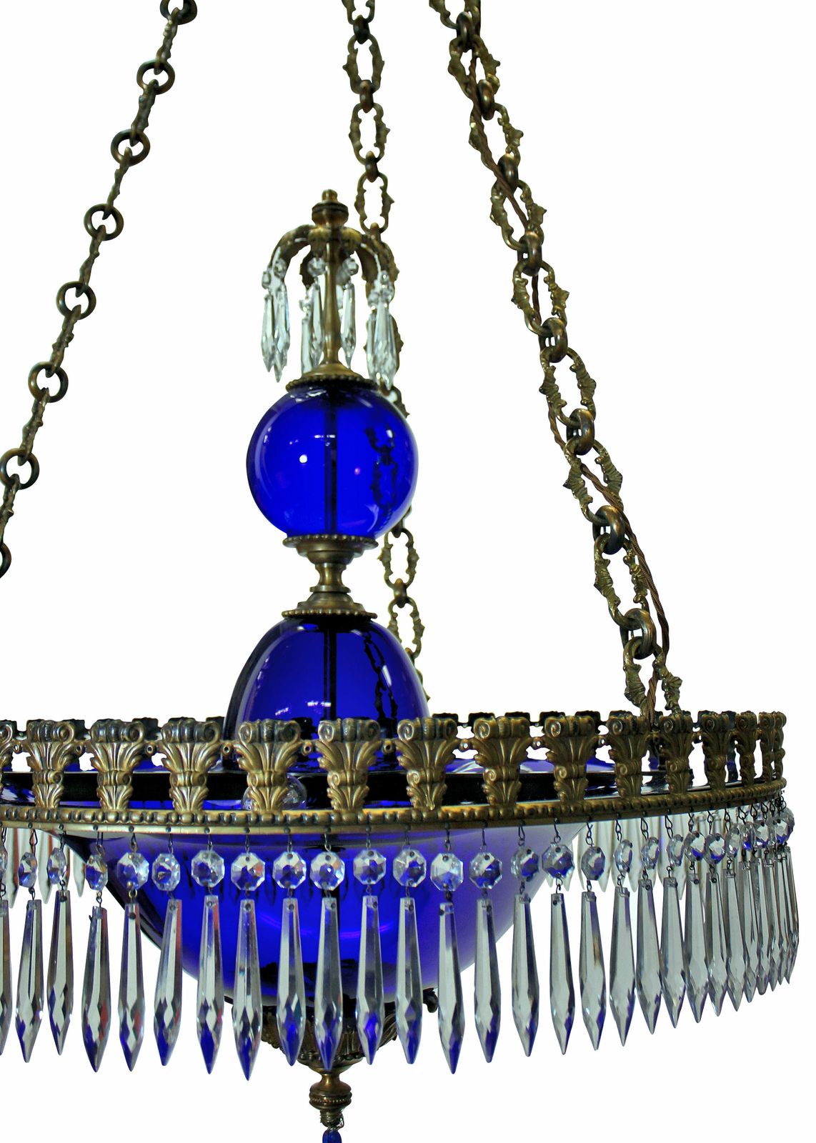A Baltic Blue Glass & Gilt Bronze Corona Chandelier photo furniture