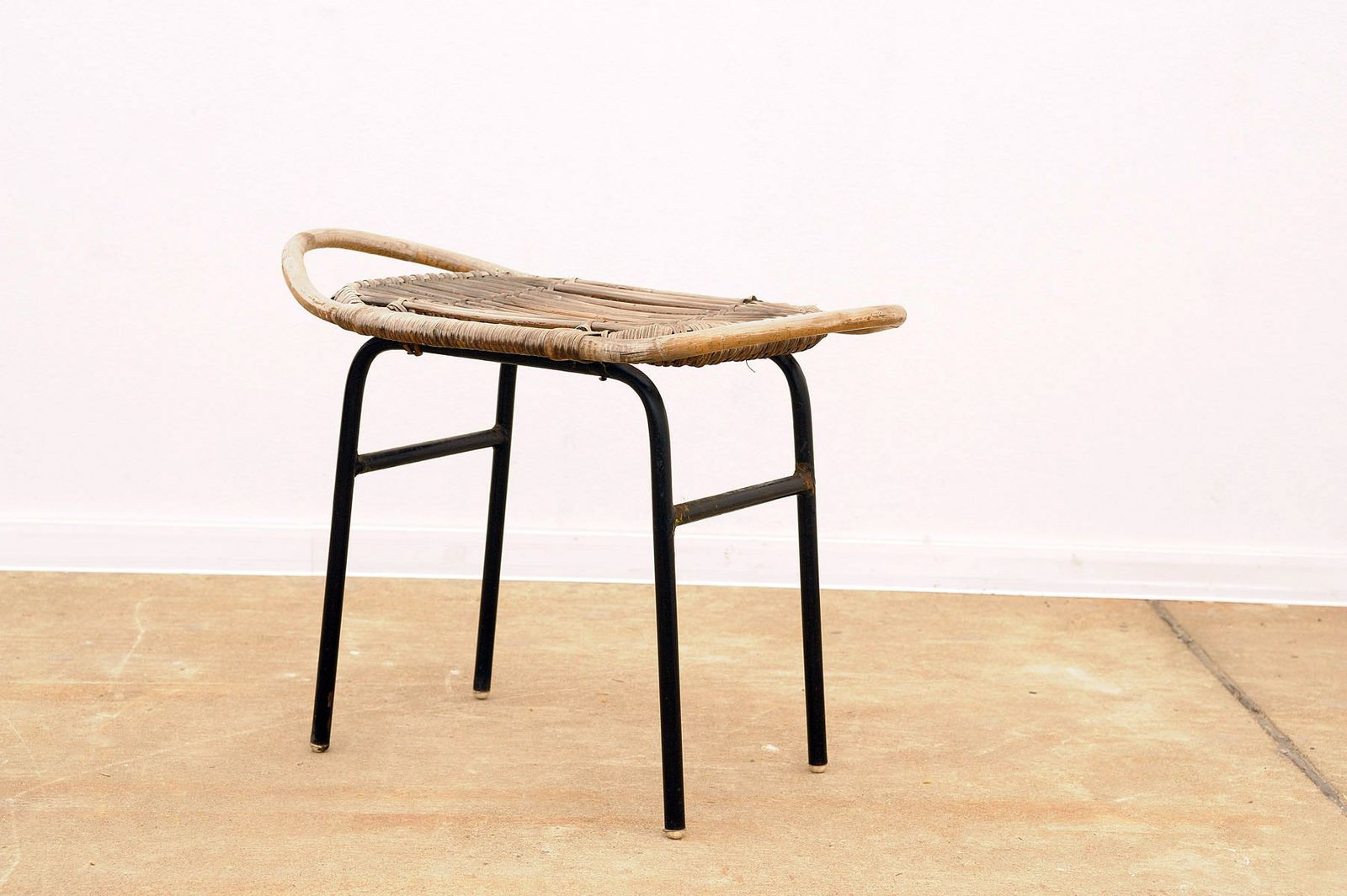 Mid Century Rattan Stool By Alan Fuchs, Uluv, 1960´S, Czechoslovakia photo vintage