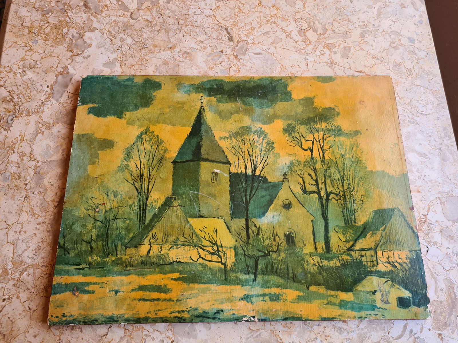 A Wooden Painting    European Village