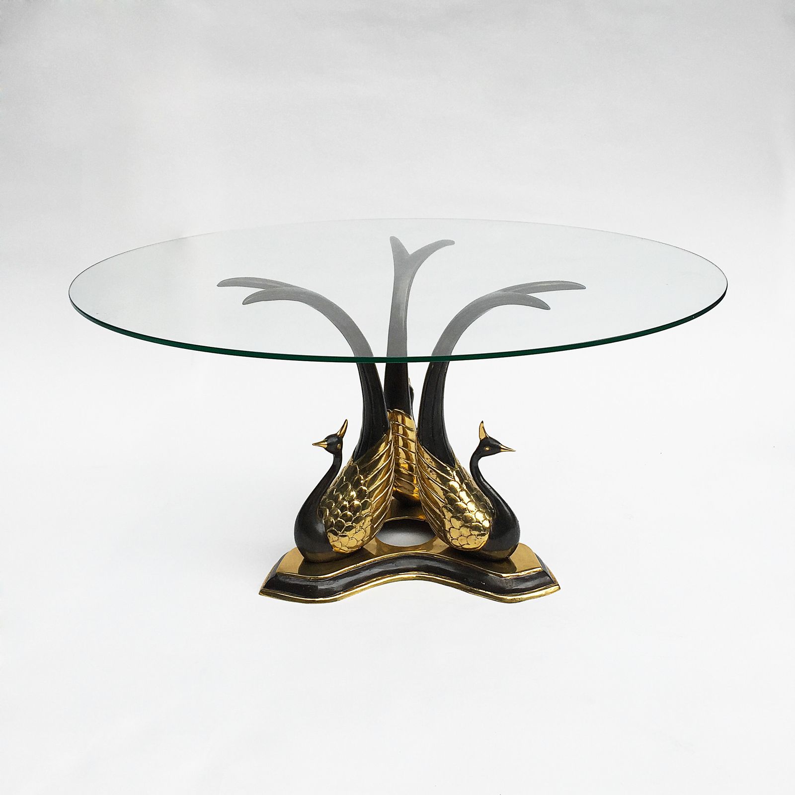 photo furniture Brass Peacock Side Or Coffee Table Hollywood Regency Glam Willy Daro Glass 1970s