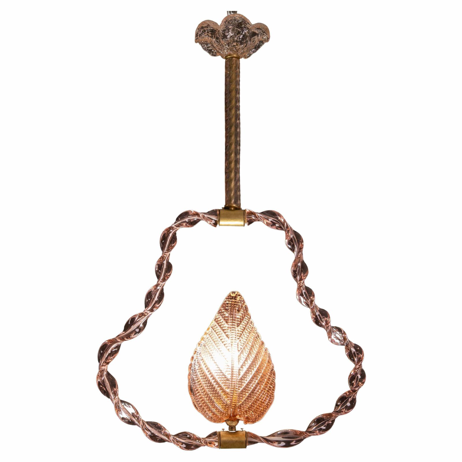 Amazing Rare Pink Murano Twisted Glass Chandelier By Ercole Barovier, 1940s