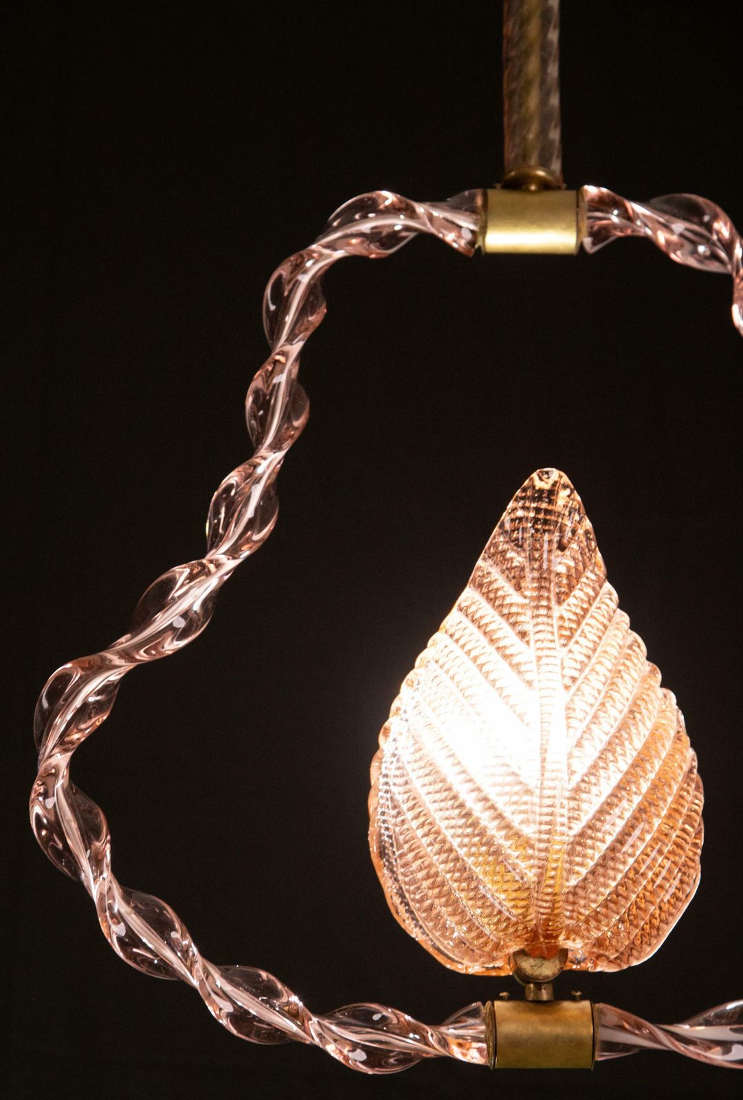 Amazing Rare Pink Murano Twisted Glass Chandelier By Ercole Barovier, 1940s photo vintage