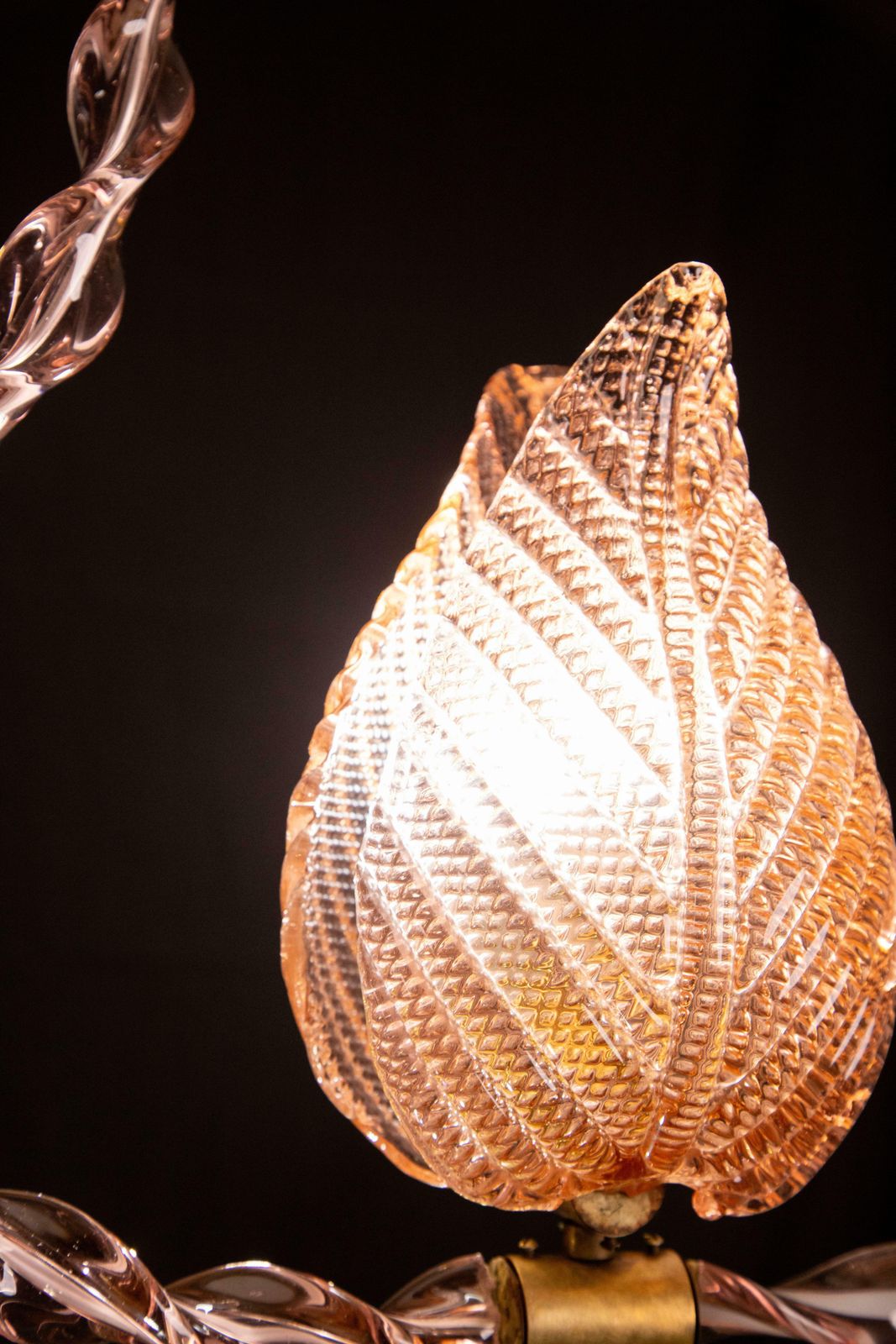 photo for sale Amazing Rare Pink Murano Twisted Glass Chandelier By Ercole Barovier, 1940s