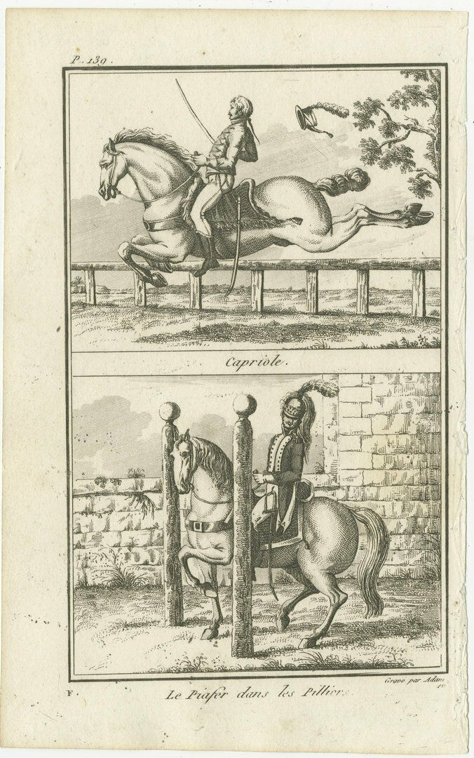 Set Of 6 Antique Horse Riding Prints, Capriole, Croupade, Le Trot, Courbette photo for sale