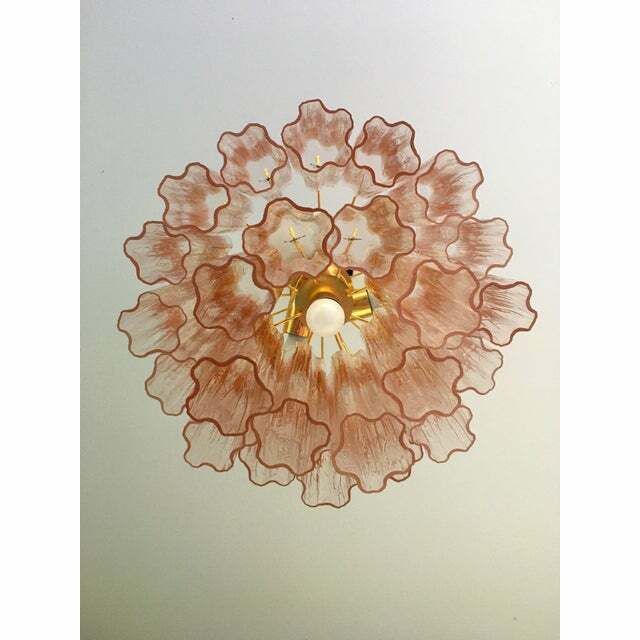 Pink Murano Glass Style Tronchi Venini Chandelier, Lot Of 2 Or A Pair Of Chandeliers photo vintage