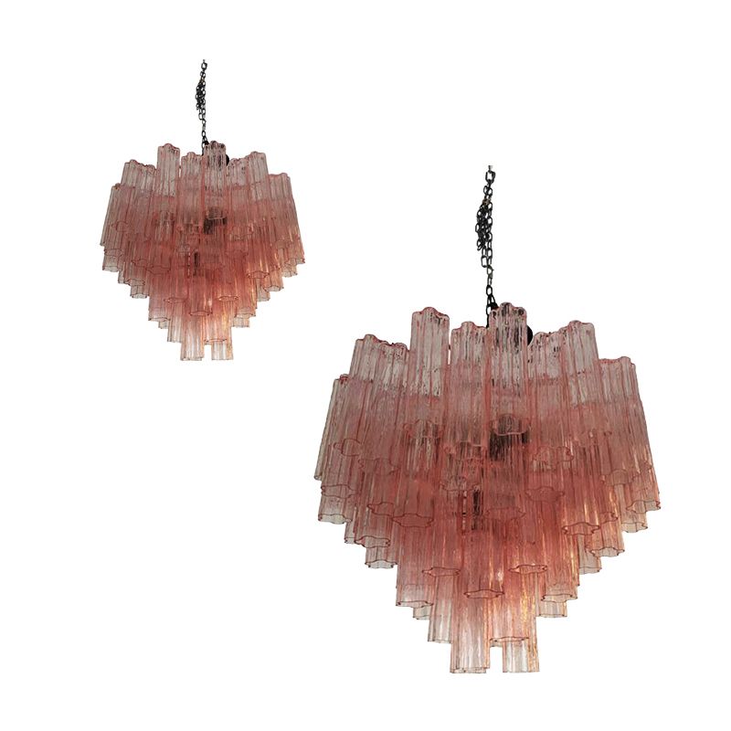 Murano Style Glass Sputnik Chandelier Pink And Brunito Metal Frame, Lot Of 2 Or A Pair Of Chandeliers