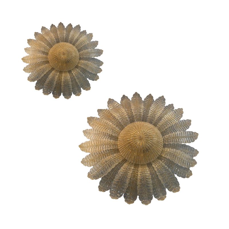 Contemporary Venetian Sunflwer Murano Glass Gold Flush Mount , Lot Of 2 Or A Pair Of Chandeliers
