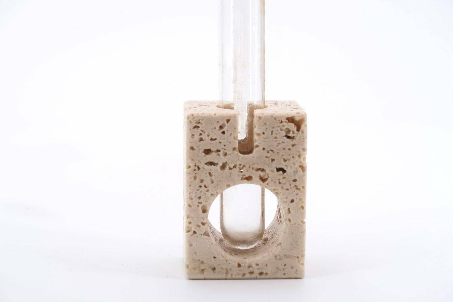Travertine Vase With Glass Tube, 1970s / Fratelli Mannelli, Enzo Mari