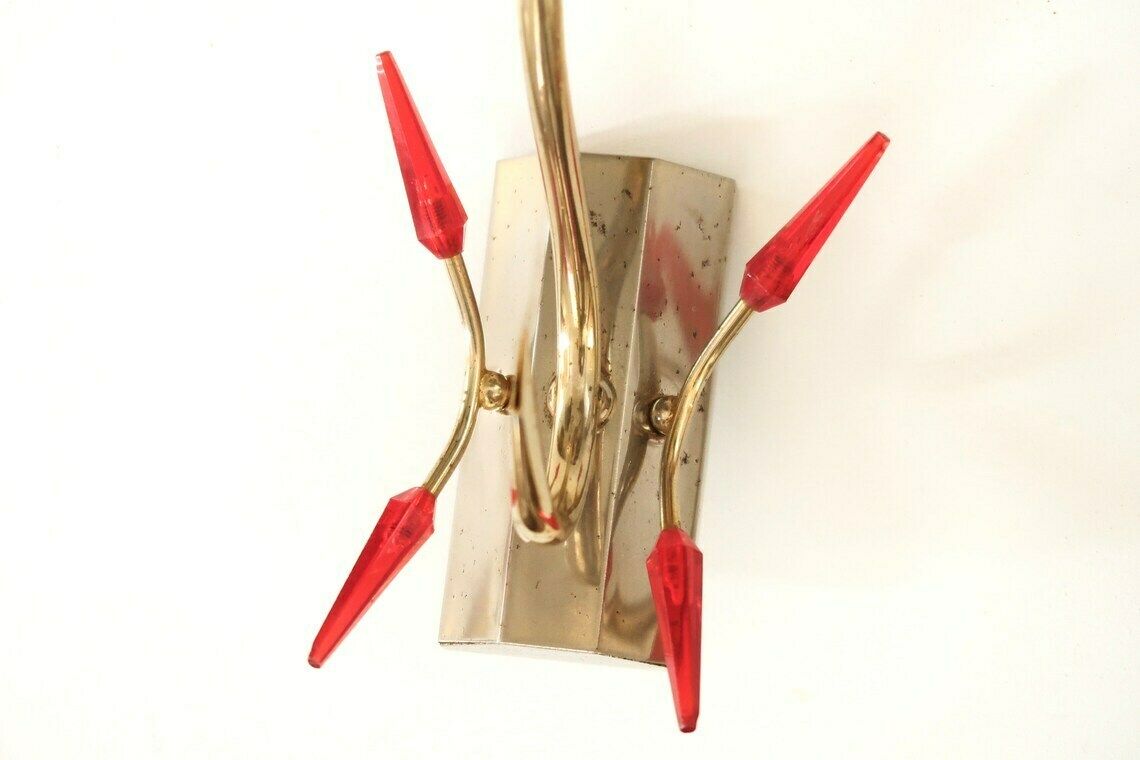 Pair Of French Modernist Sconces, Gold Metal And Glass, 1950s / Mid Century Modern Light Lamp Lighting Brass Atomic Lunel Arlus photo Lighting
