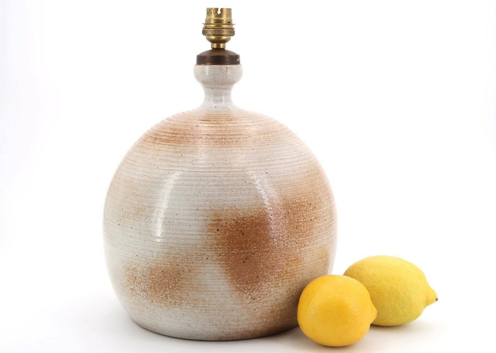 French Ceramic Table Lampe By Grès Du Marais, Brown And Beige, 1960s / Modernist, Mid Century Modern, Ceramic, Made In France, French