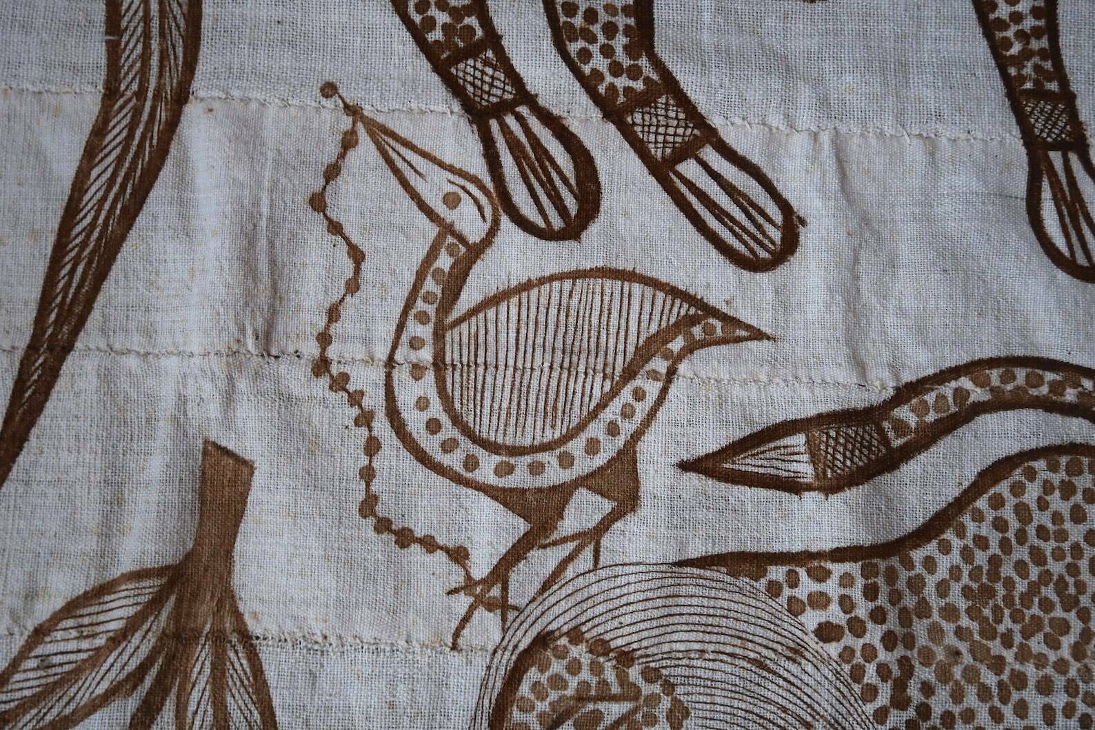 Grande tapisserie africaine de Fakaha, années 1980, Côte d'Ivoire, peinture, art, animal, lion, serpent, Boho Chic, Folk, Tribal photo 203.0