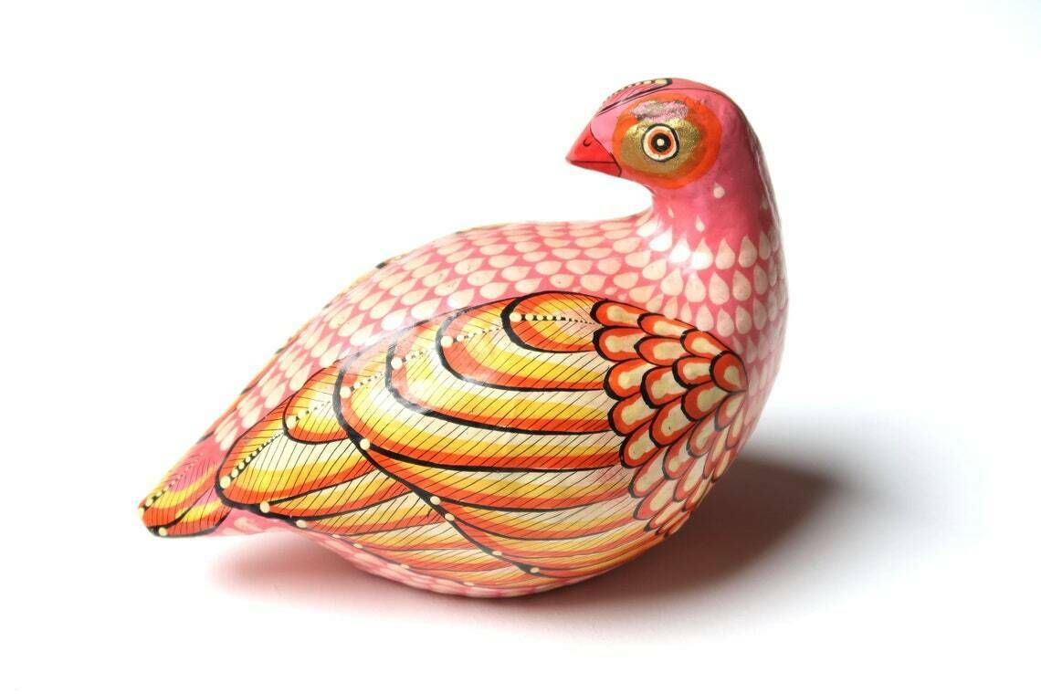 Mexican Folk Art Paper Mache Bird, Dove Signed J. Inès Arana Mex, 1970s / Mexico, Pale Pink, Colorful photo furniture