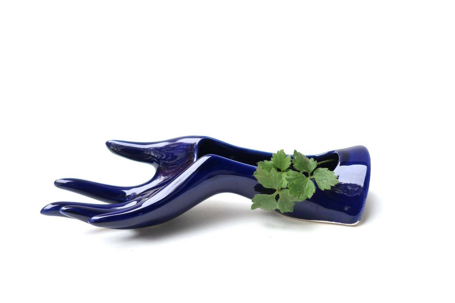 Vase ikebana ou présentoir à bijoux en porcelaine bleue, France, années 1970 / Boho Chic, bohémien, folk, talisman, porte-bonheur photo buy