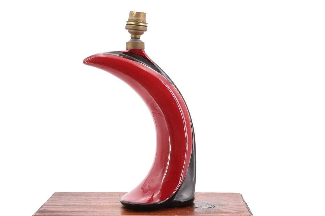 French Arched Ceramic Table Lamp, 1950s / Mid Century Modern, Black Bordeaux, Modernist, France photo furniture