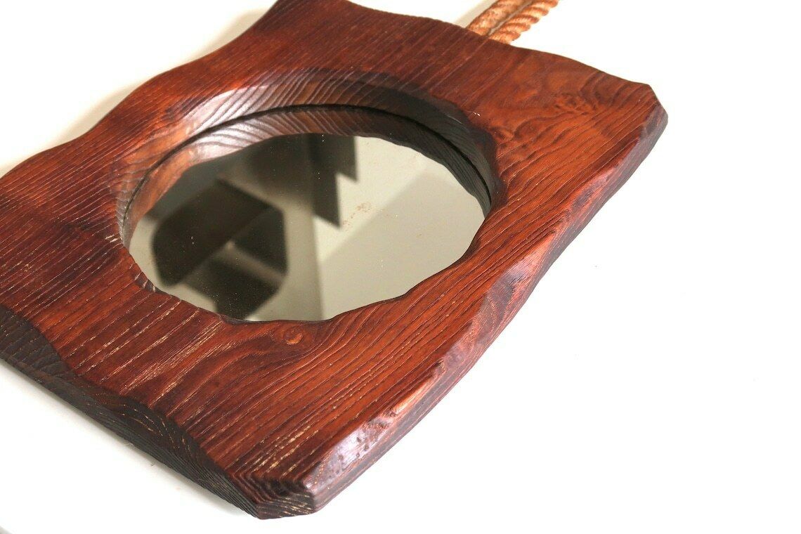 Miroir français en bois de forme libre, années 1970 / Mid-Century Modern Boho Chic Bohemian Rustic Folk France Art Country Mountain photo Décoration