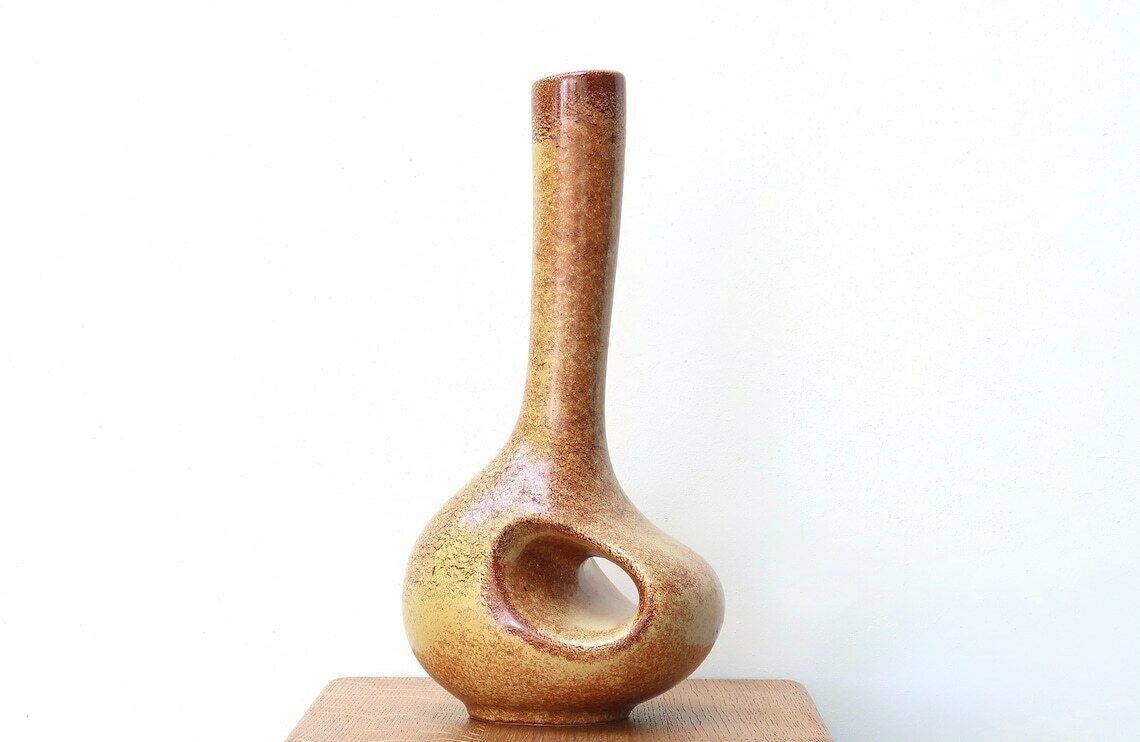 Vase en céramique brune, par Roberto Rigon pour Bertoncello, Italie, années 1960 photo furniture