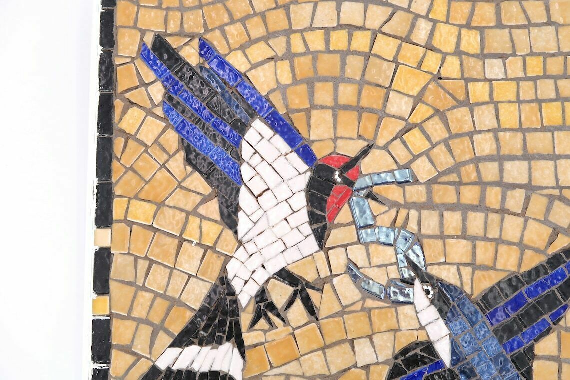 French Mosaic Wall Hanging : Swallow And Number 5, 1990s / Good Luck, Lucky Charm, Bird, Painting, Wall Decor photo furniture
