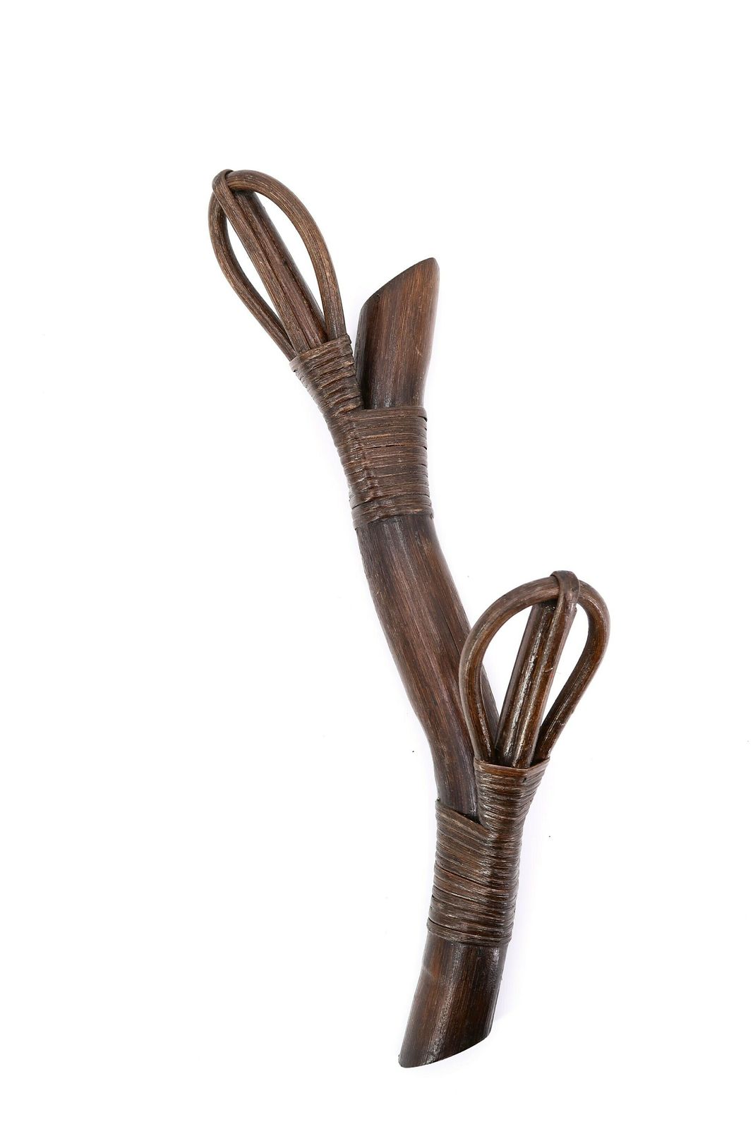 Paar Franse Bamboe Kapstokken "Leaves", Jaren 1970 / Vintage Haak, Boho Chic Bohemian Folk Tiki, Rattan Wicker photo for sale