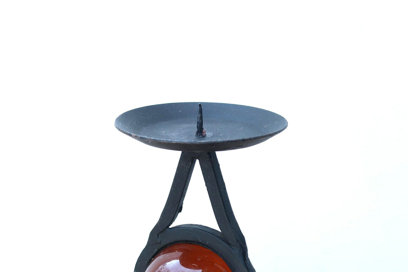Franse Metalen Kandelaar Met Glas, Jaren 1970 / Kaarsenhouder Boho Chic Folk photo for sale