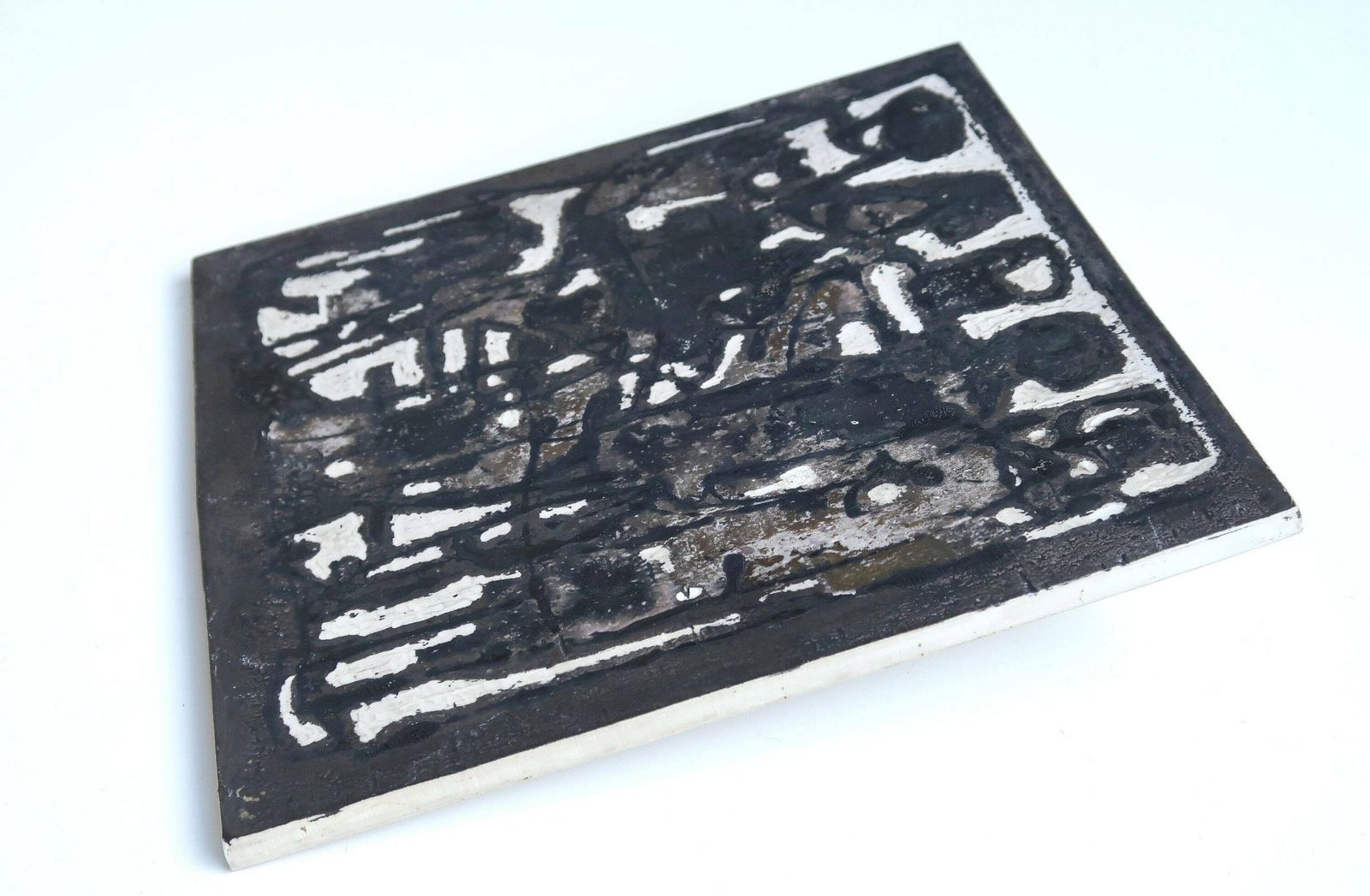 Ceramic Wall Hanging Plaque By Bjorne Skohg, Gustavsberg, Swedish, 1960s / Sculpture, Black And White, Abstract, Art, Scandinavian photo for sale