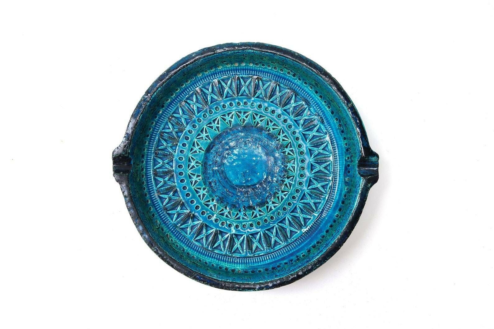 Large Bitossi Ceramic Dish Or Ashtray By Aldo Londi, Rimini Blue, 1960s / Made In Italy, Vintage, Tray, Ring Dish