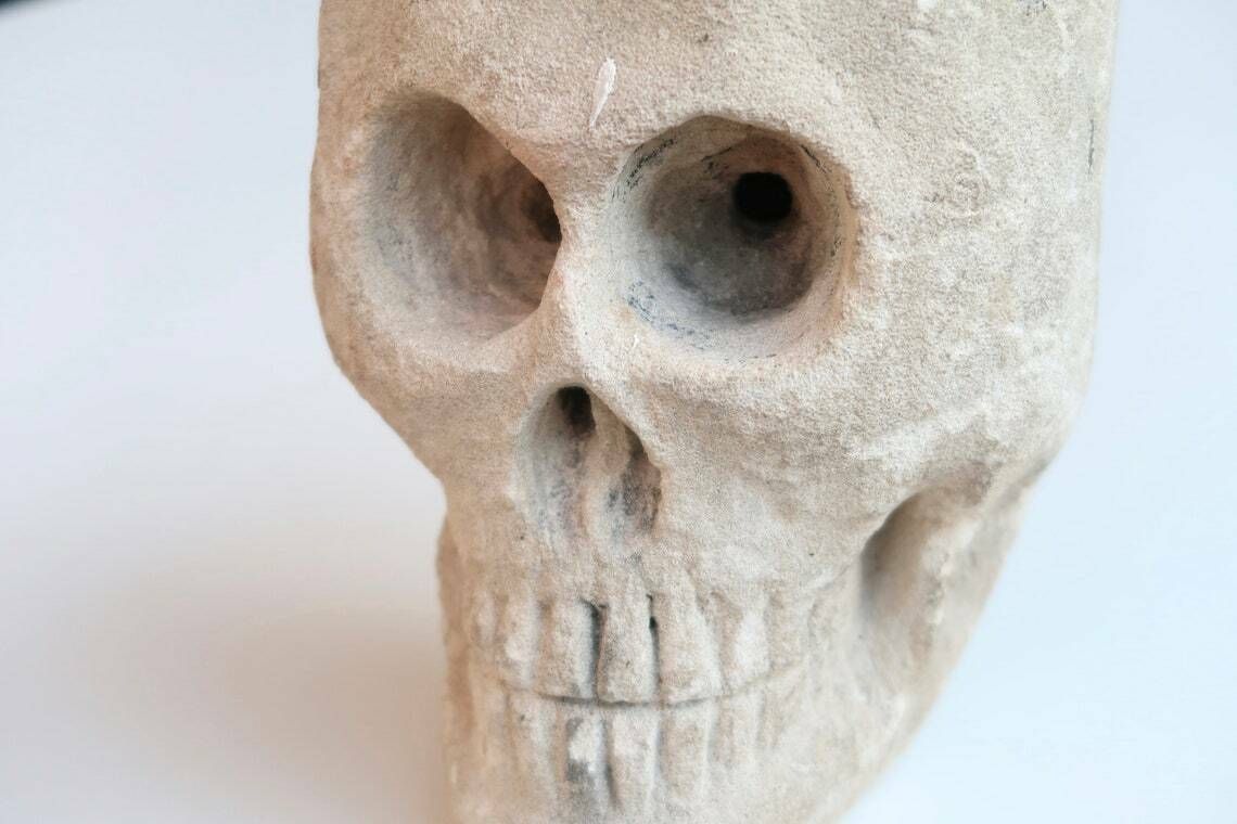 Sculpture, Mexican Stone Human Skull   Cabinet Of Curiosities, 1950s / Dish, Decor, Vanity, Skeleton, Boho Chic Bohemian Folk photo 632.0