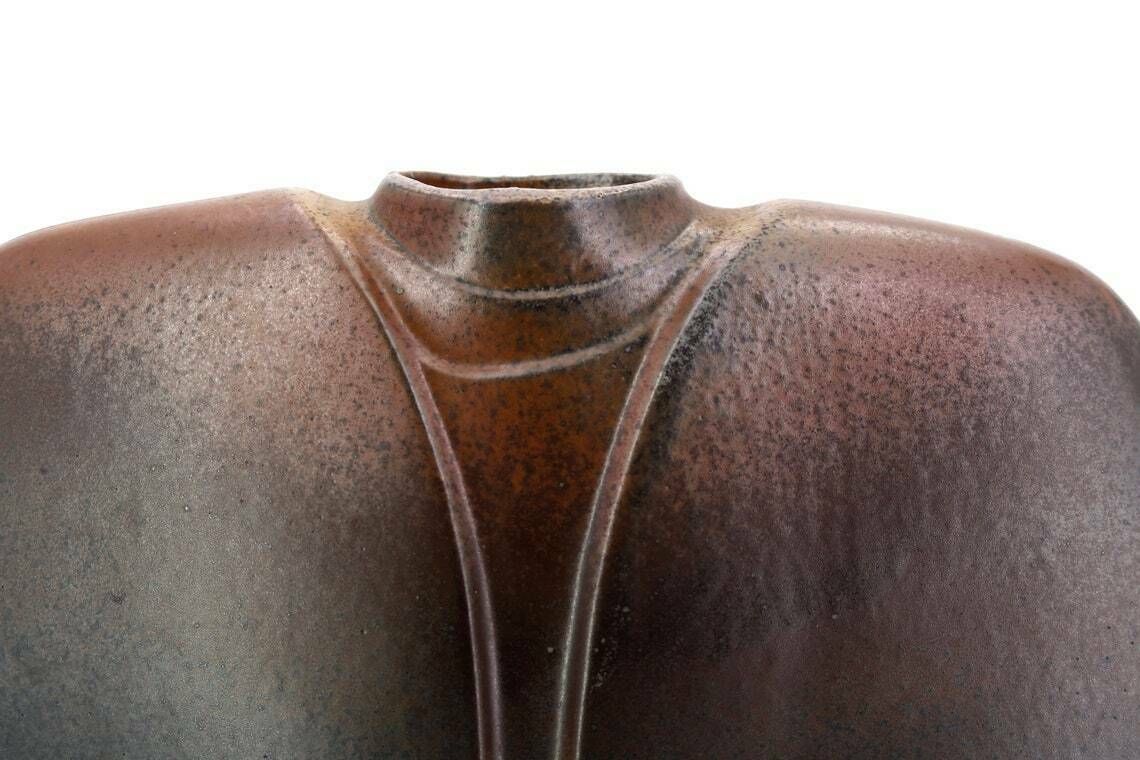 Grand vase en porcelaine noire et brune Virebent, design de Pierre Lebe, fabriqué en France, années 1970 photo Décoration