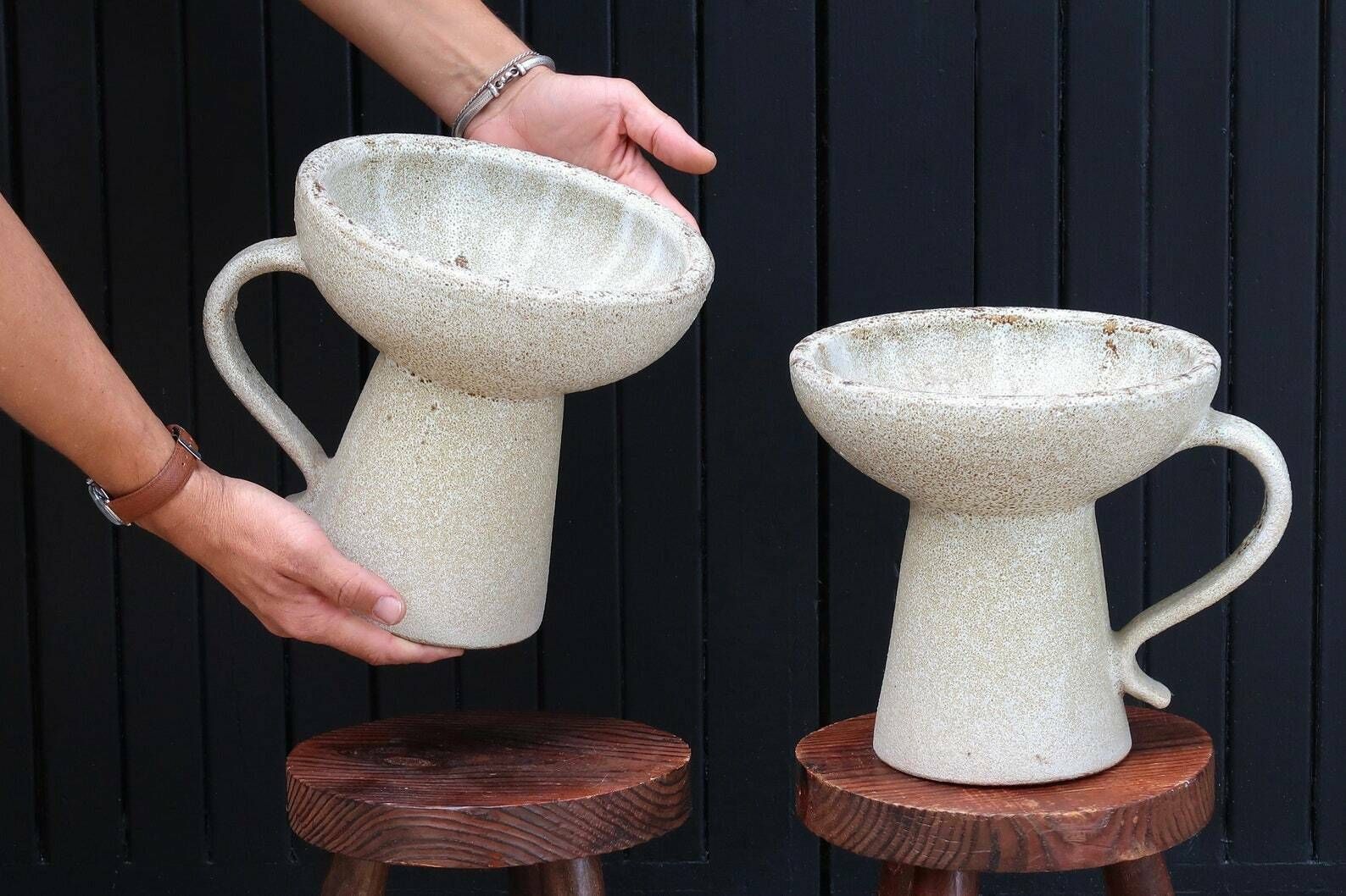 Huge White Ceramic Candleholder By Accolay, 1960s / Minimalist, Pure, French Pottery