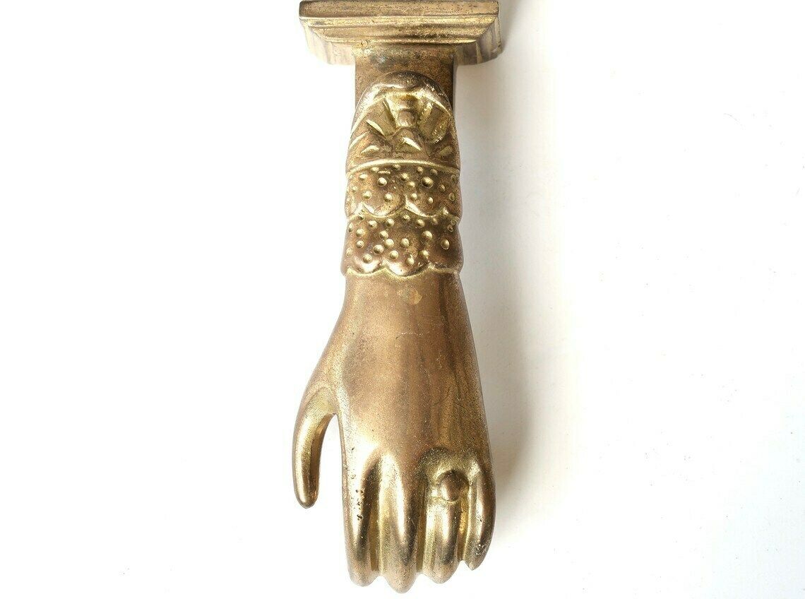 Brass Door Knocker Hand, 1950s / Door Knob, Handle, Lucky Charm, Boho Chic, Folk, Sculpture photo furniture