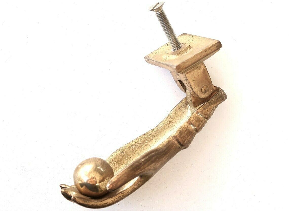 Brass Door Knocker Hand, 1950s / Door Knob, Handle, Lucky Charm, Boho Chic, Folk, Sculpture photo 214.0