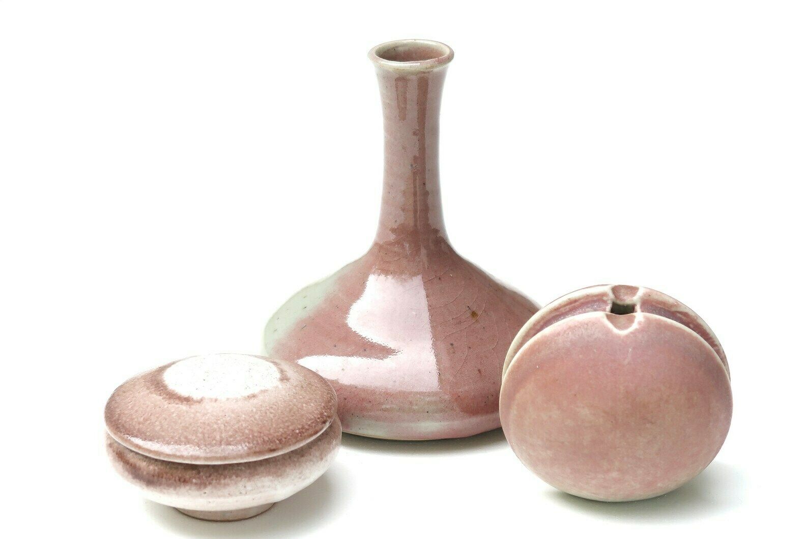 Set Of 3 French Ceramic Vases And Box, Pale Pink, 1970s / Vintage, Boho Chic, Folk photo furniture