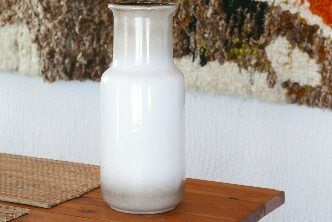 Xl Ceramic Vase, West Germany, White And Brown, 1960s / Large Pottery, Boho Chic, Bohemian, Pottery, Minimalist, Modernist photo vinterior