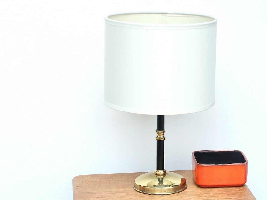 French Mid Century Modern Small Desk Lamp, 1950s / Black, Brass, Vintage, Modernism, Arlus