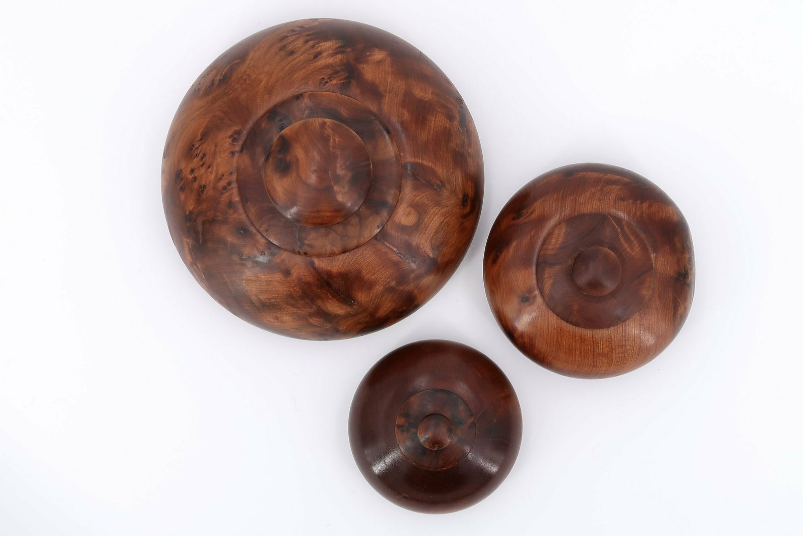 Set Of 3 Elm Tree Wood Boxes 1970s Cabinet Of Curiosities Desk Case Wooden Sculpture Boho Chic photo for sale